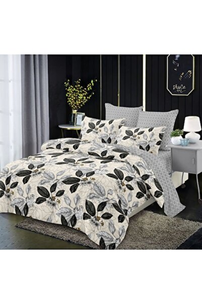 OEM Set de lenjerie de pat, flanel, 6 piese, 2 persoane, imprimeu cu frunze, ...