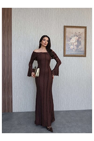 ESRAHELVACI Open Shoulder Flared Sleeve Lace Dress