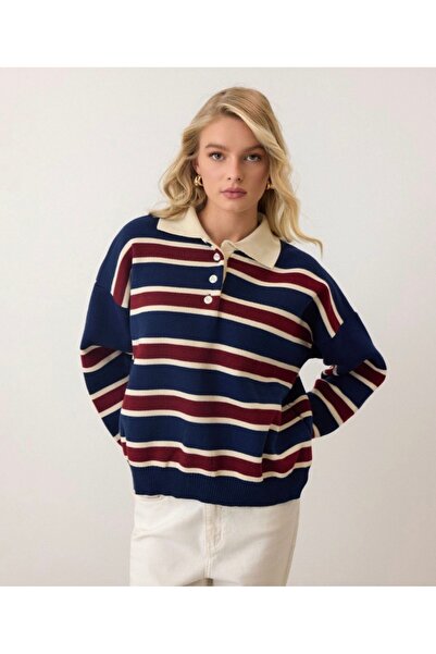 St boutique Polo Yaka Çizgili Triko