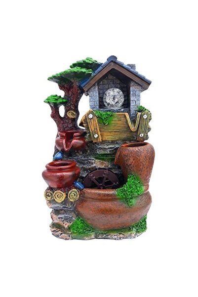 OEM Fântână decorativă, rășină sintetică, model de casă și copac, 23x37cm