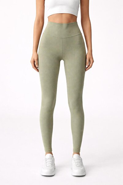 More Black بنطلون نسائي كاكي من قماش الفيتيل