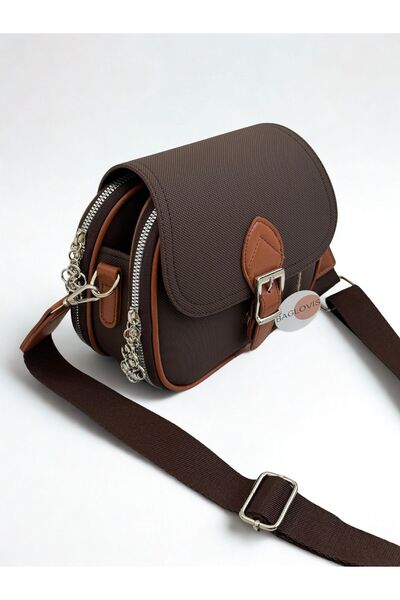 BAGLOVİS Multi-Pocket Adjustable Strap Lakos Leather Women's Cross Shoulder B...