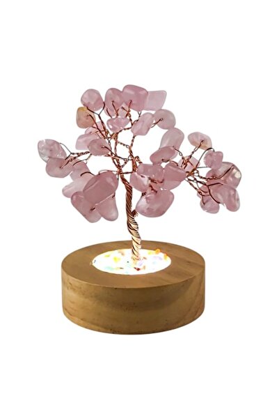 OEM Δέντρο της Ζωής Φενγκ Σούι με Ροζ Κρυστάλλους, Ξύλινη Βάση με Φως, 20x23εκ.