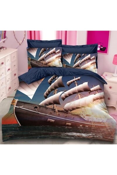 Pucioasa Double Bed Linen Set 3D Boat Print