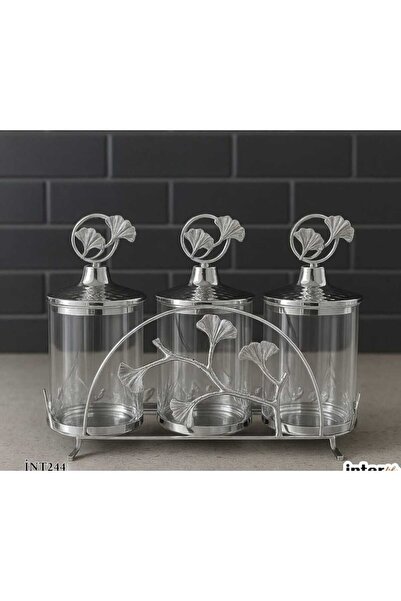 KÖSEOĞLU HOME وعاء توابل فضي من إنترلايف مع حامل، 3 قطع