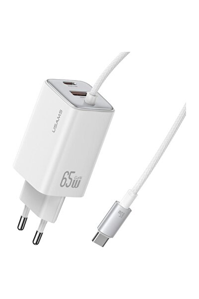 Usams Încărcător rapid JC 65W, 2 porturi USB-C și 1 porturi USB-A, alb