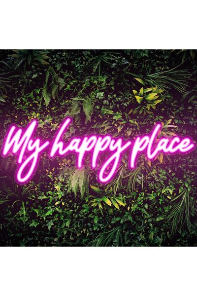 Slasa My Happy Place LED Neon Light Sign 15x43 cm Pink Bedroom Decor