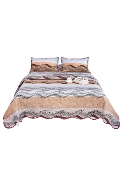 OEM Microfiber Bedspread, 3 Pieces, 2 Persons, 220x240cm, Beige Waves Print
