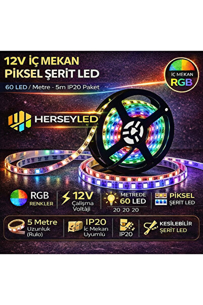 ALLES 12V PİKSEL ŞERİT LED İÇ MEKAN IP20 ( 60 Led/ Metre ) WS2811 PİXEL LED