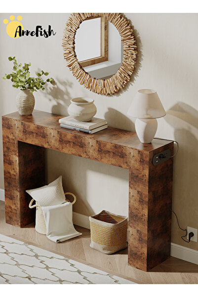 AnneFish طاولة كونسول خشبية منحنية الشكل، مقاس 140 × 30 × 90 سم، مناسبة لمدخل...