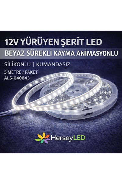 ALLES YÜRÜYEN ŞERİT LED BEYAZ IŞIK SİLİKONLU 5 METRE