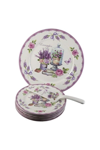 OEM Cake Set, Ceramic, 8 Pieces, Lavender Tea, Multicolor