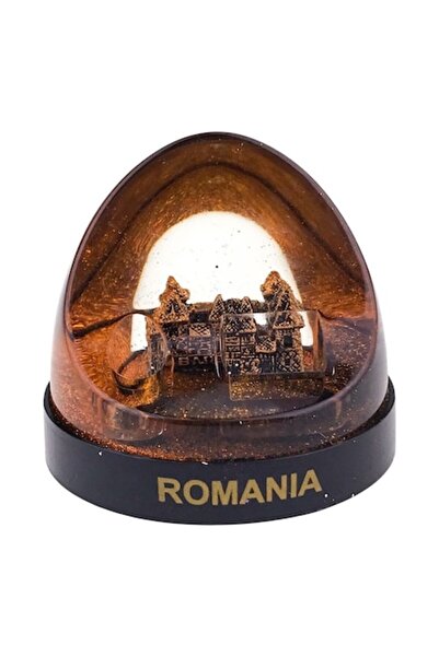 OEM Decorațiune din plastic cu apă și sclipici, Băile Felix, 9x8 cm, auriu