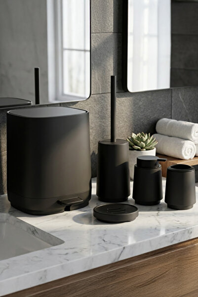 Vadi Olivia Soft Textured Black 5 Piece Modern Acrylic Bathroom Set