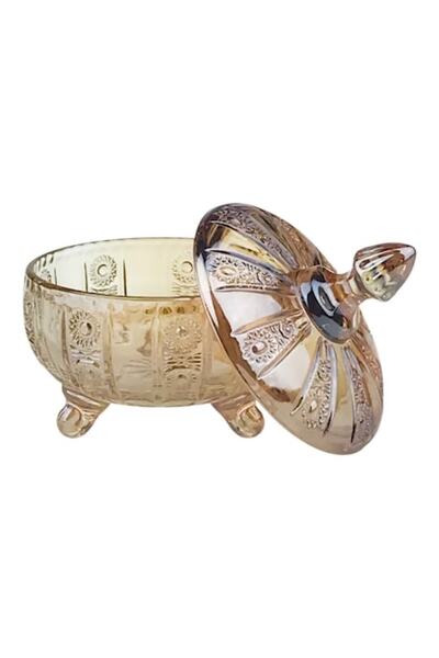 OEM Glass Candy Dish with Flowers and Legs with Lid 12X14 cm