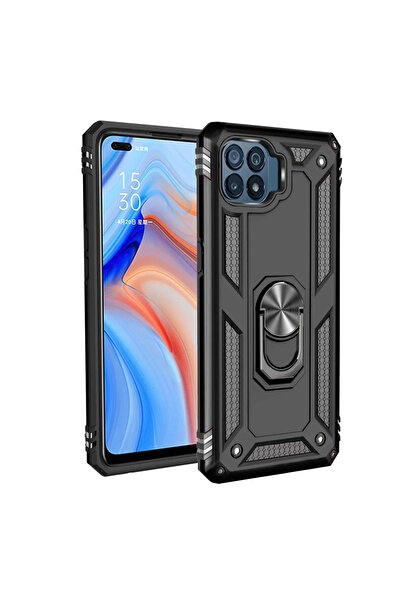 BSN STİL غطاء سيليكون من BSNSHOP لهاتف Reno 4 Lite مع حلقة صوفيا - أسود 1058986