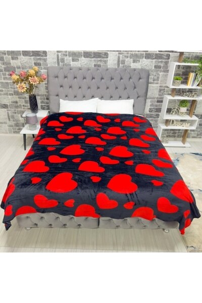 OEM Κουβέρτα διπλού κρεβατιού, με σχέδιο καρδιές, 200x230 εκ., πολύχρωμη