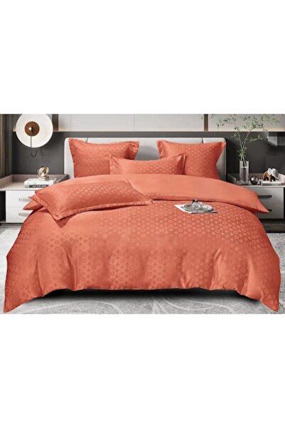 OEM Lenjerie de pat dublă, Jacquard, 6 piese, cu elastic, 180x200 cm, Roșu că...