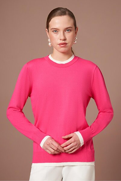 FTZ WOMEN Women's Ribbed Detailed Sweater Fuchsia 25290
