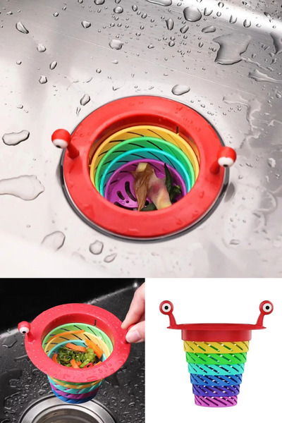 Privo مصفاة حوض ملونة بـ 6 مراحل قابلة للطي، سدادة تصريف للمطبخ، فلتر حوض الم...