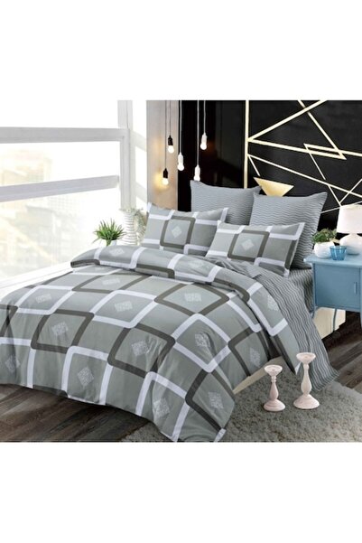 OEM Set lenjerie de pat dublu, cu imprimeu geometric, 6 piese, 180x200cm, Finet,