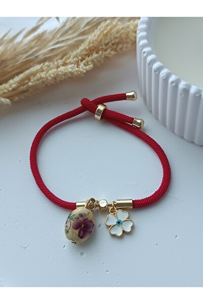 La fee aksesuar Rose Porcelain Beads Clover Leaf Martenitsa Luck Bracelet Fri...