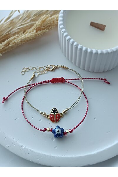 La fee aksesuar Ceramic Flower Evil Eye Beaded Ladybug Martenitsa Luck Bracel...