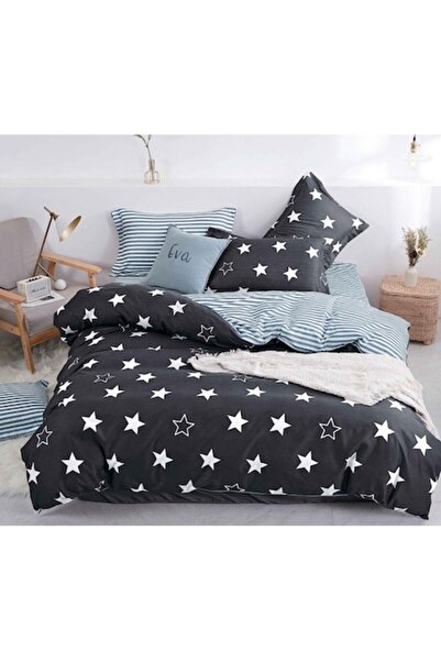 OEM Set lenjerie de pat, cearșaf elastic, bumbac satinat, 2 persoane, 4 piese...