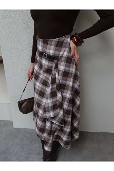 ESRAHELVACI Asymmetrical Belt Detail Plaid Skirt