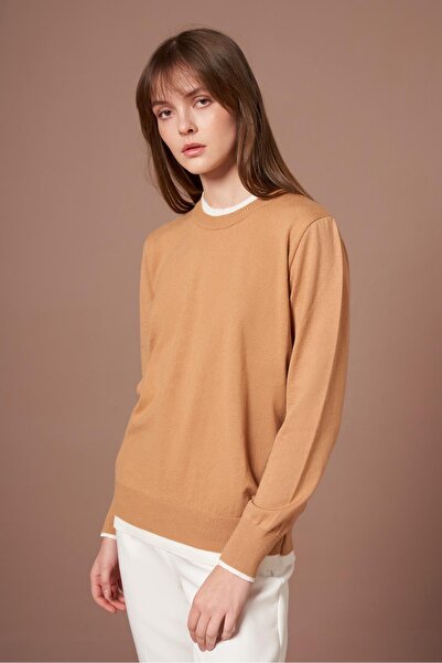 FTZ WOMEN Women's Ribbed Detailed Sweater Biscuit 25290