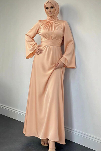 Tesettür Diyarı Women's Spanish Sleeve Waist-Tied Satin Hijab Evening Dress -...