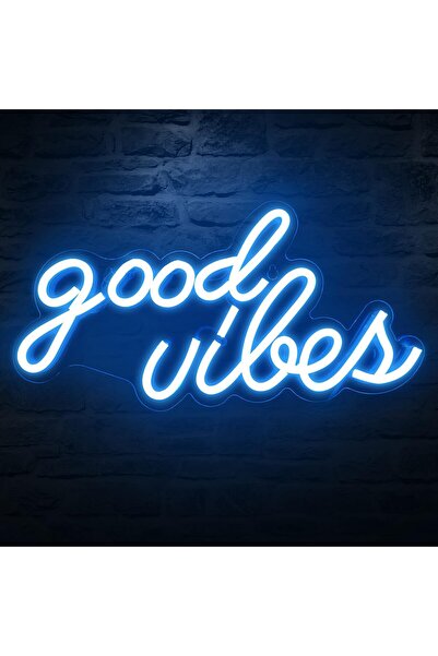 Slasa Good Vibes LED Neon Light Sign 40x20 cm Ice Blue Bedroom Decor