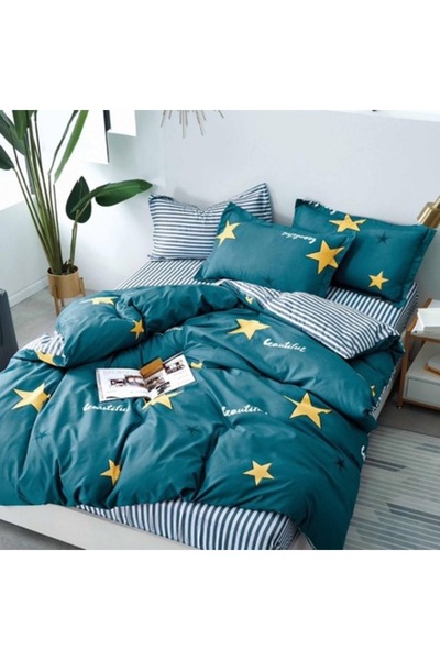 OEM Set lenjerie de pat dublu, 4 piese, 240x250cm, bumbac satinat, imprimeu c...