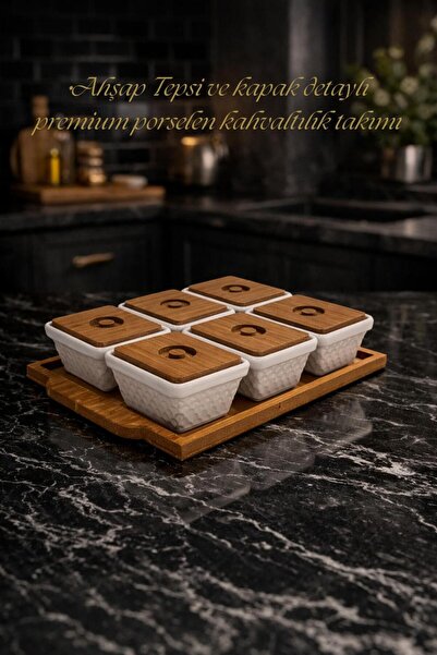 Mek life 6-Piece Premium Porcelain Breakfast Set with Wooden Tray and Lid Det...