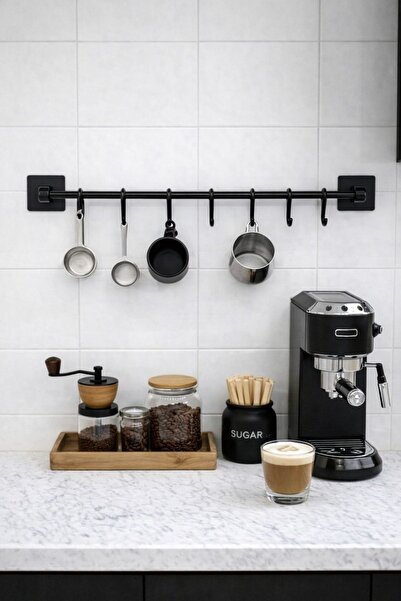 KARTEYA Vidalı Vidasız Monte Edilebilen 8 Kancalı Askı Mutfak Organizeri 50 cm