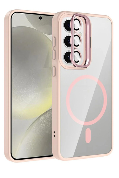 alanova غطاء سامسونج جالاكسي S25 FE مع عدسة ريميم وحامل ماج سيف - وردي 1159677