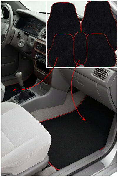 Toyota Corolla Efsane Kasa (1992–1998) Uyumlu 5 Parça Kırmızı Kenarlı Oto Halı Paspas Seti