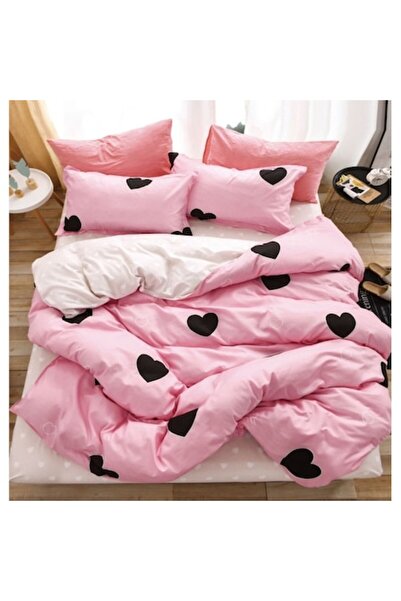 OEM Bed Linen Set, Elastic Sheet, Satin Cotton, 2 Persons, 4 Pieces, Heart Pr...