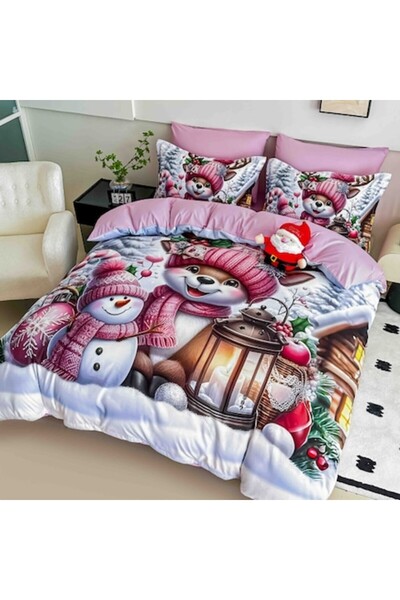 JOJO HOME Set lenjerie de pat dublu, Jojo Home, imprimeu digital 5D Crăciun, ...