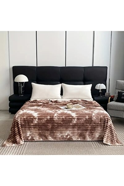 OEM Pătură Cocolino, model embosat cu dungi, gradient, 200x230cm, maro-alb