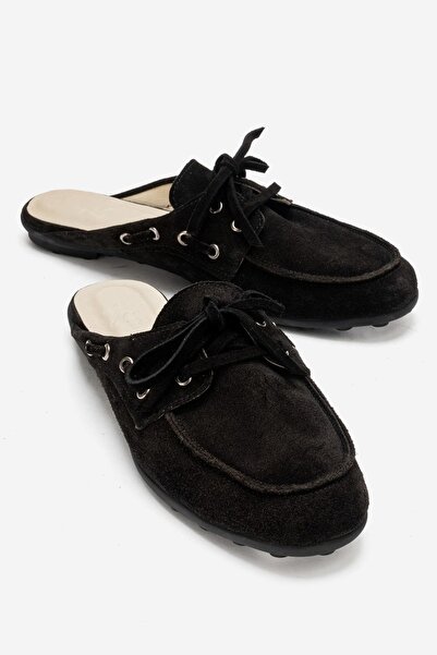 Zeynep Sıradağlı Florian women's genuine leather slippers black suede
