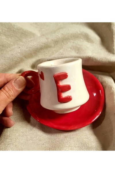 senseoftouch Lettered Turkish Coffee Cup Handmade Ceramic