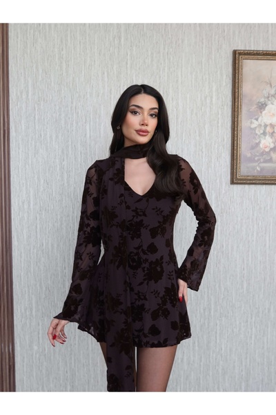ESRAHELVACI Mini Dress with Velvet Print Scarf