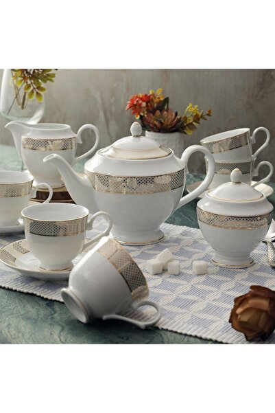 PEGGY OLIVER Eureka Collection 17 Pcs Tea Set Real Gold Plated