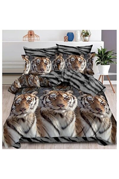 OEM Double Bed Linen Set, 6 Pieces, 2 Persons, 180x200cm, Satin Finet, Tiger ...