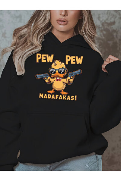 ibibik moda سترة قطنية من PEW PEW مطبوع تحتوي على بغطاء رأس جيوب