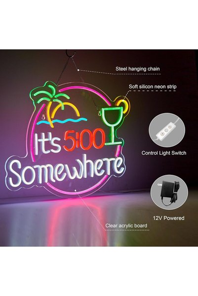 Slasa It’s 5 O’Clock Somewhere LED Neon Sign 45x60 cm Bar Decor