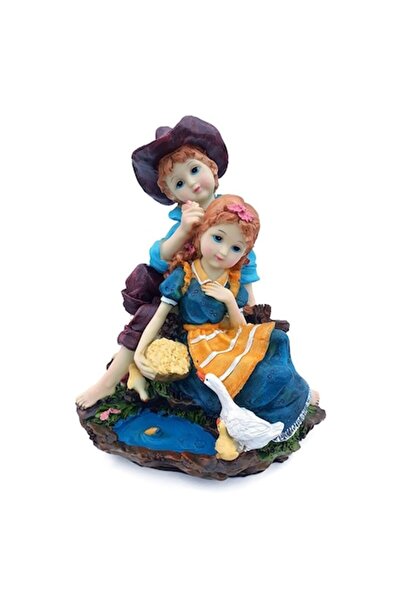 OEM Διακοσμητικό αγαλματίδιο από ρητίνη που απεικονίζει δύο παιδιά με ζώα