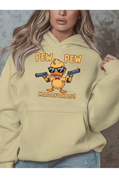 ibibik moda Pew Pew Printed Hooded Pocket Cotton Sweatshirt