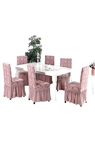 OEM Set de 6 huse de scaun, jacquard cu volane, design abstract elegant, roz